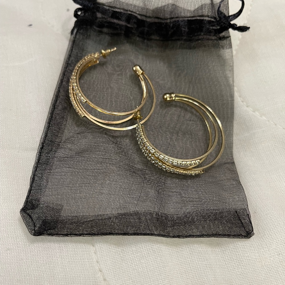 925 gold  Hoops Triple Crystal Earrings.  NWOT! - Picture 6 of 10